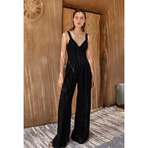 NWT SABINA MUSAYEV Paradise Bustier Jumpsuit Black Size XS Wide‎ Leg Corset Sexy